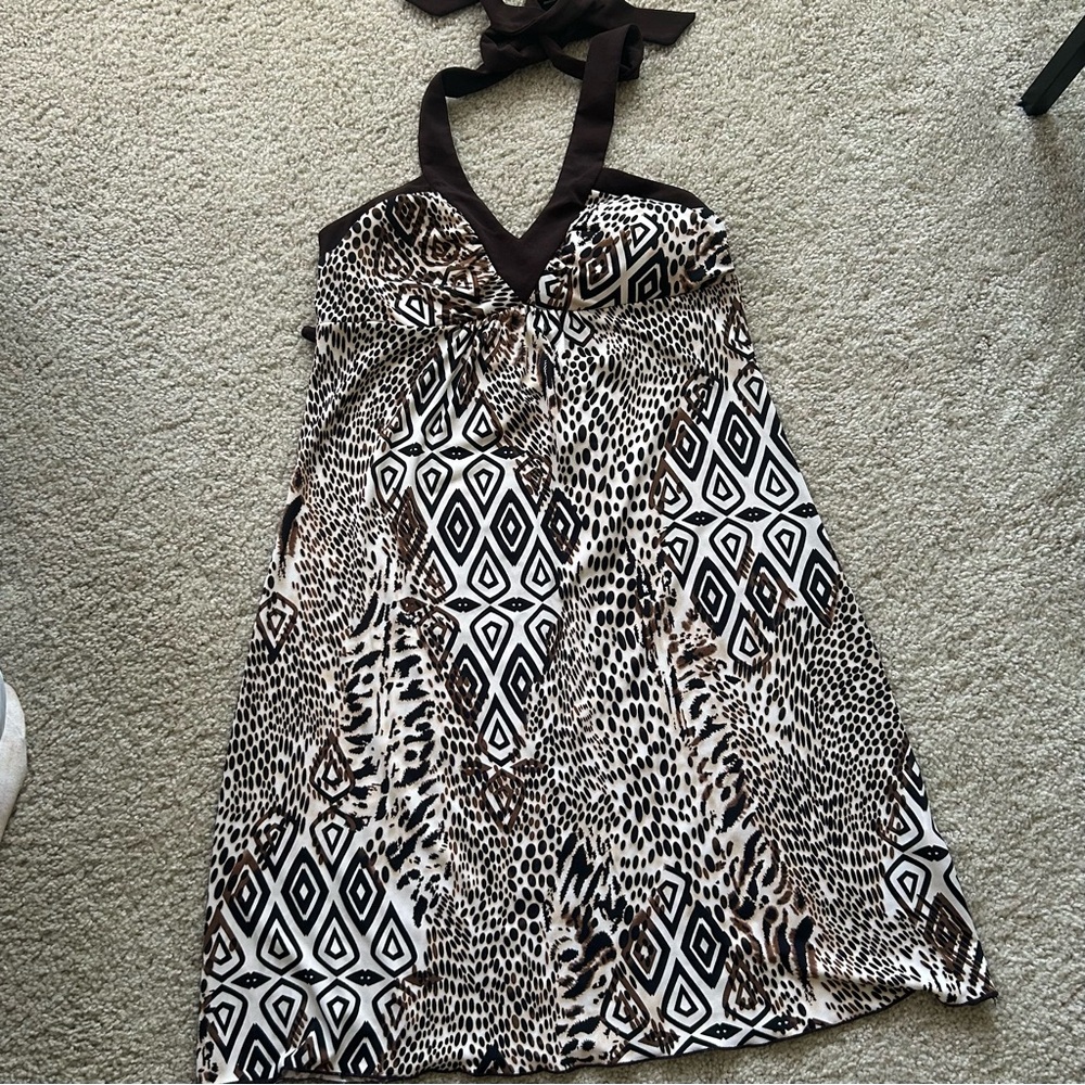 IZ Byer California Halter Animal Print Aztec Dress Size M Y2K Brown and White